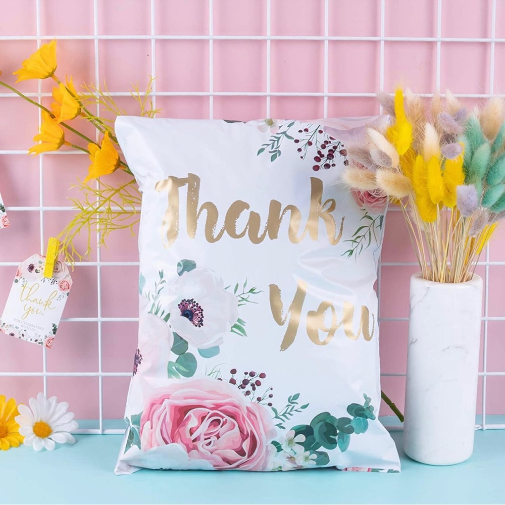 Poly Mailers Shipping Bags Thank You Notes Flowers 10 x 13 inches (10 Pack)